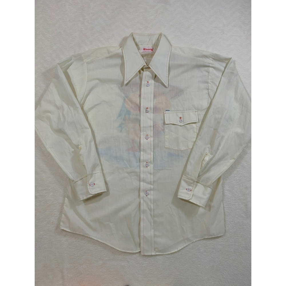 Bread Button Down Shirt Mens L Cream Excellent Hand Painted Duck Vintage 70s